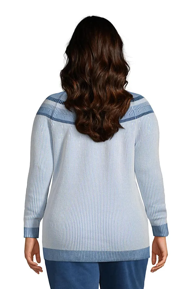 Lands039 End Sweaters Women Plus Size Cotton Drifter Shaker Doubled Crew Neck Sweater 8211 Striped Yoke Blue Plaited Placed Stripe Lands039 End Sweaters Women Plus Size Cotton Drifter Shaker Doubled Crew Neck Sweater 8211 Striped Yoke Blue Plaited Placed Stripe