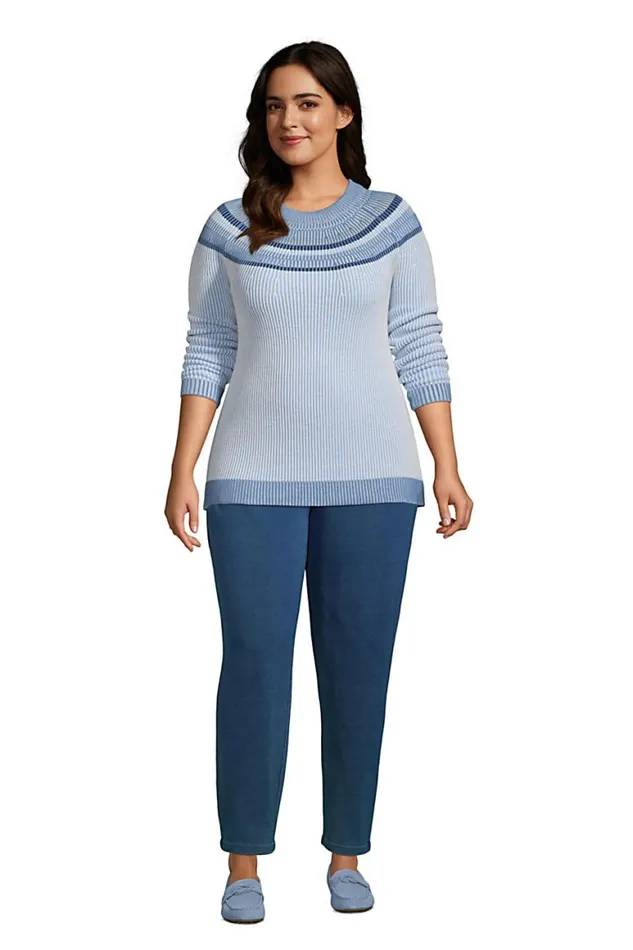 Lands039 End Sweaters Women Plus Size Cotton Drifter Shaker Doubled Crew Neck Sweater 8211 Striped Yoke Blue Plaited Placed Stripe Lands039 End Sweaters Women Plus Size Cotton Drifter Shaker Doubled Crew Neck Sweater 8211 Striped Yoke Blue Plaited Placed Stripe