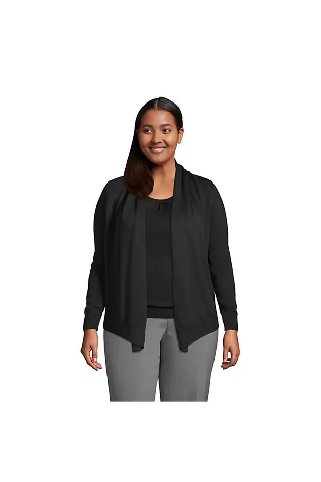 Lands039 End Sweaters Women Plus Size Cotton Modal Open Drape Cardigan Black