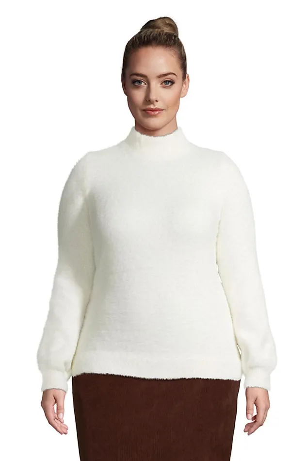 Lands039 End Sweaters Women Plus Size Long Sleeve Eyelash Sweater Ivory