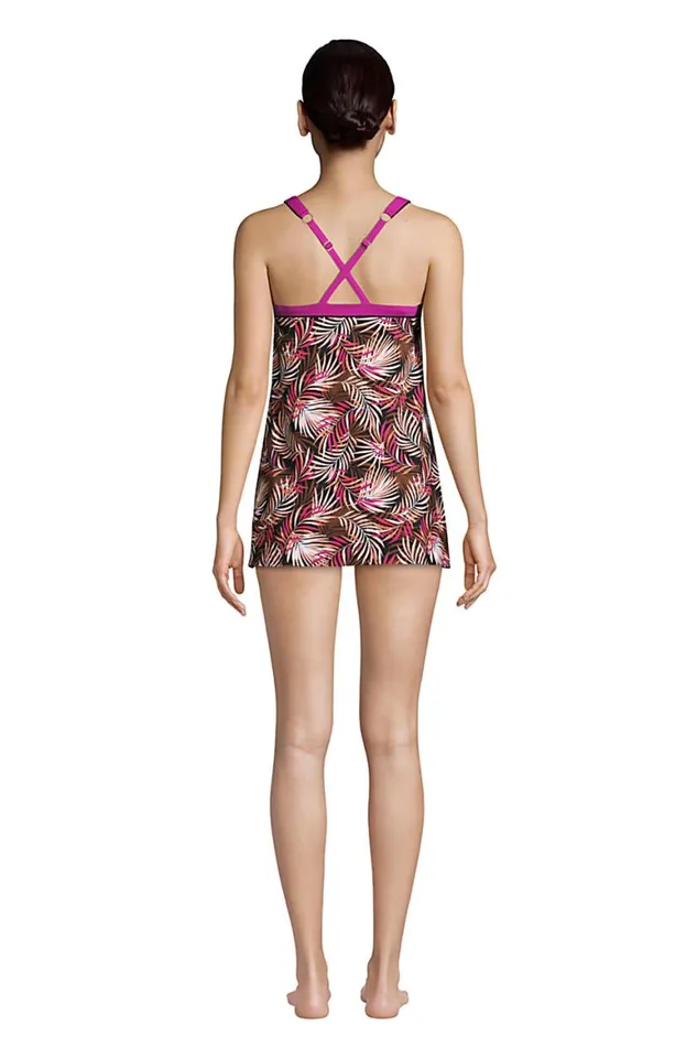 Lands039 End Swimsuits Women Chlorine Resistant High Neck Swim Dress One Piece Swimsuit Adjustable Straps Black Multi Palm Lands039 End Swimsuits Women Chlorine Resistant High Neck Swim Dress One Piece Swimsuit Adjustable Straps Black Multi Palm