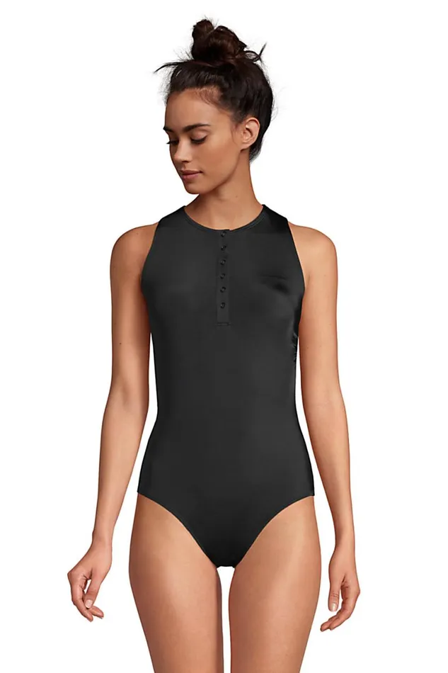 Lands039 End Swimsuits Women Chlorine Resistant No Wire High Neck Snap Front One Piece Swimsuit Black Lands039 End Swimsuits Women Chlorine Resistant No Wire High Neck Snap Front One Piece Swimsuit Black