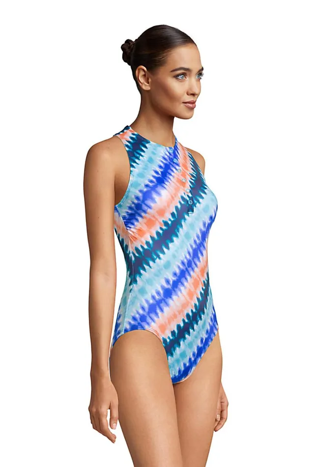 Lands039 End Swimsuits Women Chlorine Resistant No Wire High Neck Snap Front One Piece Swimsuit Deep Sea Navy Bias Tie Dye Lands039 End Swimsuits Women Chlorine Resistant No Wire High Neck Snap Front One Piece Swimsuit Deep Sea Navy Bias Tie Dye