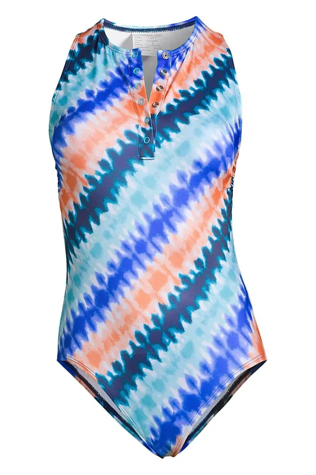 Lands039 End Swimsuits Women Chlorine Resistant No Wire High Neck Snap Front One Piece Swimsuit Deep Sea Navy Bias Tie Dye Lands039 End Swimsuits Women Chlorine Resistant No Wire High Neck Snap Front One Piece Swimsuit Deep Sea Navy Bias Tie Dye