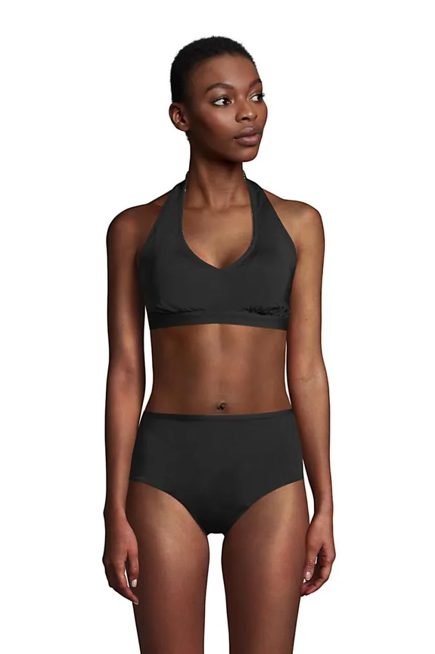 Lands039 End Swimsuits Women Chlorine Resistant Reversible Halter Bikini Top Swimsuit Black