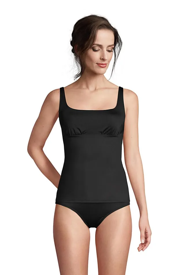 Lands039 End Swimsuits Women Chlorine Resistant Square Neck Underwire Tankini Top Swimsuit Adjustable Straps Black
