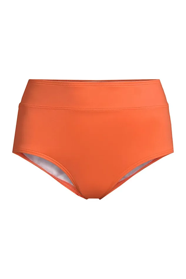 Lands039 End Swimsuits Women Chlorine Resistant Tummy Control High Waisted Bikini Bottoms Papaya Orange