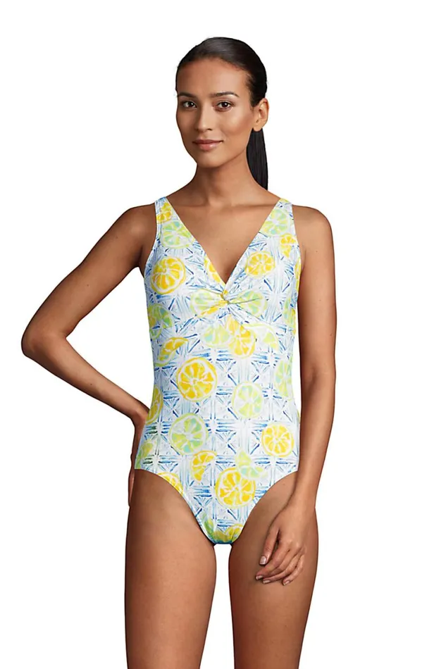 Lands039 End Swimsuits Women Chlorine Resistant Tummy Control Vneck Twist Front One Piece Swimsuit Classic Cobalt Citrus Geo Lands039 End Swimsuits Women Chlorine Resistant Tummy Control Vneck Twist Front One Piece Swimsuit Classic Cobalt Citrus Geo
