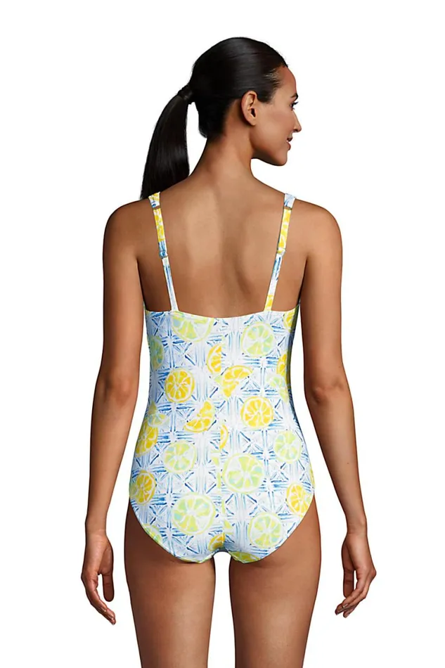 Lands039 End Swimsuits Women Chlorine Resistant Tummy Control Vneck Twist Front One Piece Swimsuit Classic Cobalt Citrus Geo Lands039 End Swimsuits Women Chlorine Resistant Tummy Control Vneck Twist Front One Piece Swimsuit Classic Cobalt Citrus Geo