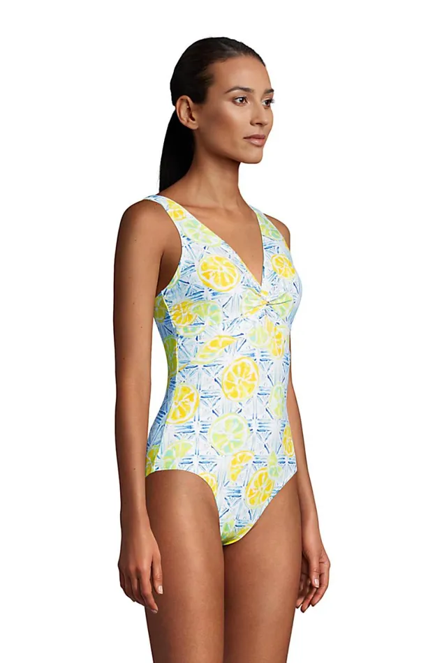 Lands039 End Swimsuits Women Chlorine Resistant Tummy Control Vneck Twist Front One Piece Swimsuit Classic Cobalt Citrus Geo Lands039 End Swimsuits Women Chlorine Resistant Tummy Control Vneck Twist Front One Piece Swimsuit Classic Cobalt Citrus Geo
