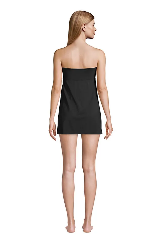 Lands039 End Swimsuits Women Chlorine Resistant Wrap Bandeau Swim Dress One Piece Swimsuit Removable Straps Black Lands039 End Swimsuits Women Chlorine Resistant Wrap Bandeau Swim Dress One Piece Swimsuit Removable Straps Black