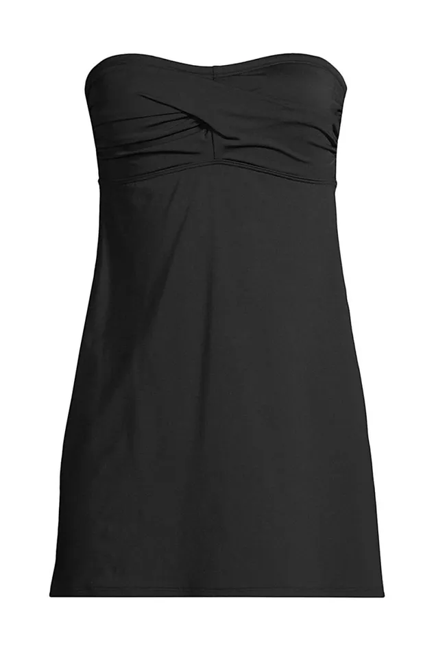 Lands039 End Swimsuits Women Chlorine Resistant Wrap Bandeau Swim Dress One Piece Swimsuit Removable Straps Black Lands039 End Swimsuits Women Chlorine Resistant Wrap Bandeau Swim Dress One Piece Swimsuit Removable Straps Black