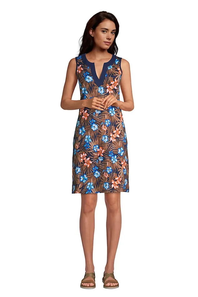 Lands039 End Swimsuits Women Cotton Jersey Sleeveless Swim Coverup Dress Print Deep Sea Navy Tropic Palm Lands039 End Swimsuits Women Cotton Jersey Sleeveless Swim Coverup Dress Print Deep Sea Navy Tropic Palm
