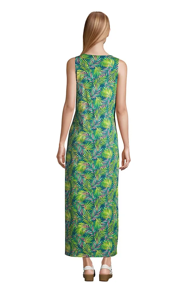 Lands039 End Swimsuits Women Cotton Jersey Sleeveless Swim Coverup Maxi Dress Baltic Teal Multi Palm Lands039 End Swimsuits Women Cotton Jersey Sleeveless Swim Coverup Maxi Dress Baltic Teal Multi Palm