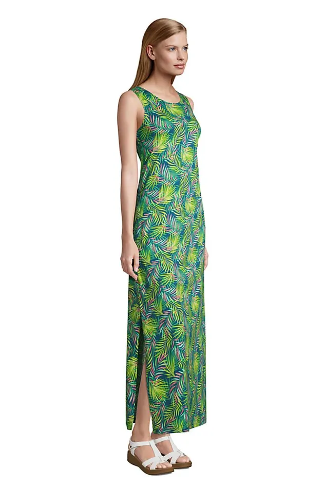 Lands039 End Swimsuits Women Cotton Jersey Sleeveless Swim Coverup Maxi Dress Baltic Teal Multi Palm Lands039 End Swimsuits Women Cotton Jersey Sleeveless Swim Coverup Maxi Dress Baltic Teal Multi Palm