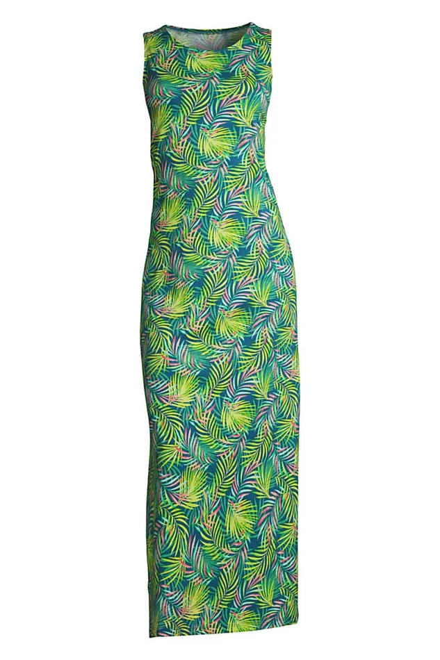 Lands039 End Swimsuits Women Cotton Jersey Sleeveless Swim Coverup Maxi Dress Baltic Teal Multi Palm Lands039 End Swimsuits Women Cotton Jersey Sleeveless Swim Coverup Maxi Dress Baltic Teal Multi Palm