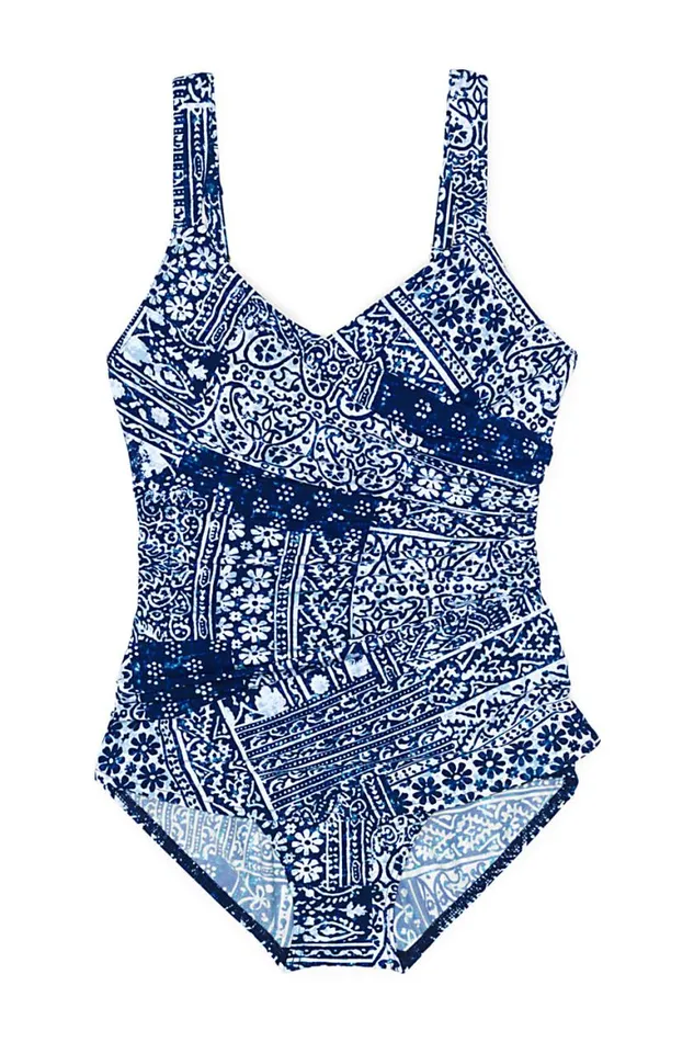 Lands039 End Swimsuits Women Dddcup Slender Vneck Tummy Control Chlorine Resistant Skirted One Piece Swimsuit Print Deep Sea Navy Patchwork Geo Lands039 End Swimsuits Women Dddcup Slender Vneck Tummy Control Chlorine Resistant Skirted One Piece Swimsuit Print Deep Sea Navy Patchwork Geo
