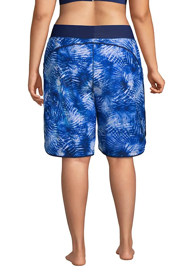 Lands039 End Swimsuits Women Plus Size 11034 Quick Dry Elastic Waist Modest Board Swim Coverup Shorts With Panty Print Deep Sea Navy Tie Dye Palm