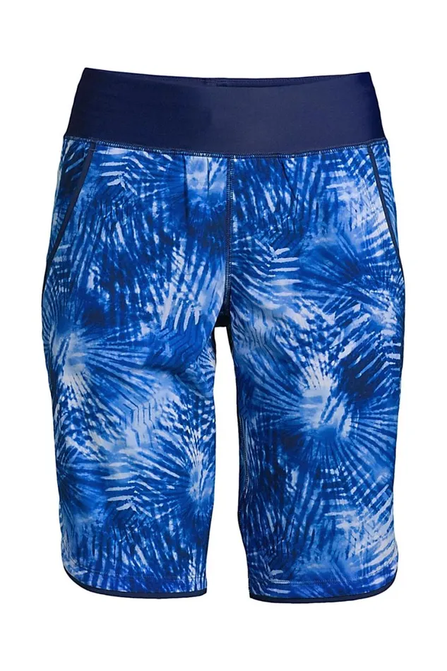 Lands039 End Swimsuits Women Plus Size 11034 Quick Dry Elastic Waist Modest Board Swim Coverup Shorts With Panty Print Deep Sea Navy Tie Dye Palm