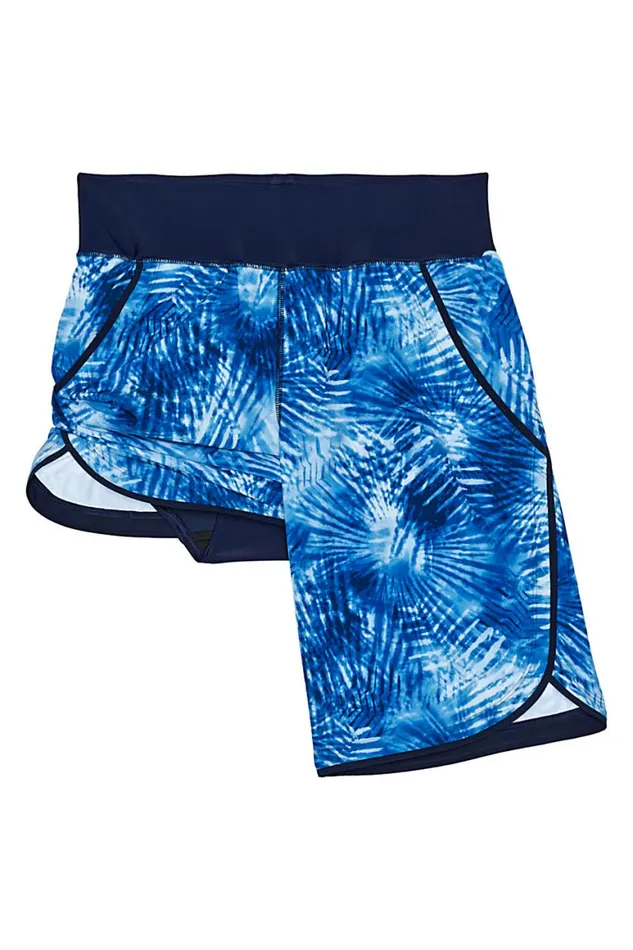 Lands039 End Swimsuits Women Plus Size 11034 Quick Dry Elastic Waist Modest Board Swim Coverup Shorts With Panty Print Deep Sea Navy Tie Dye Palm