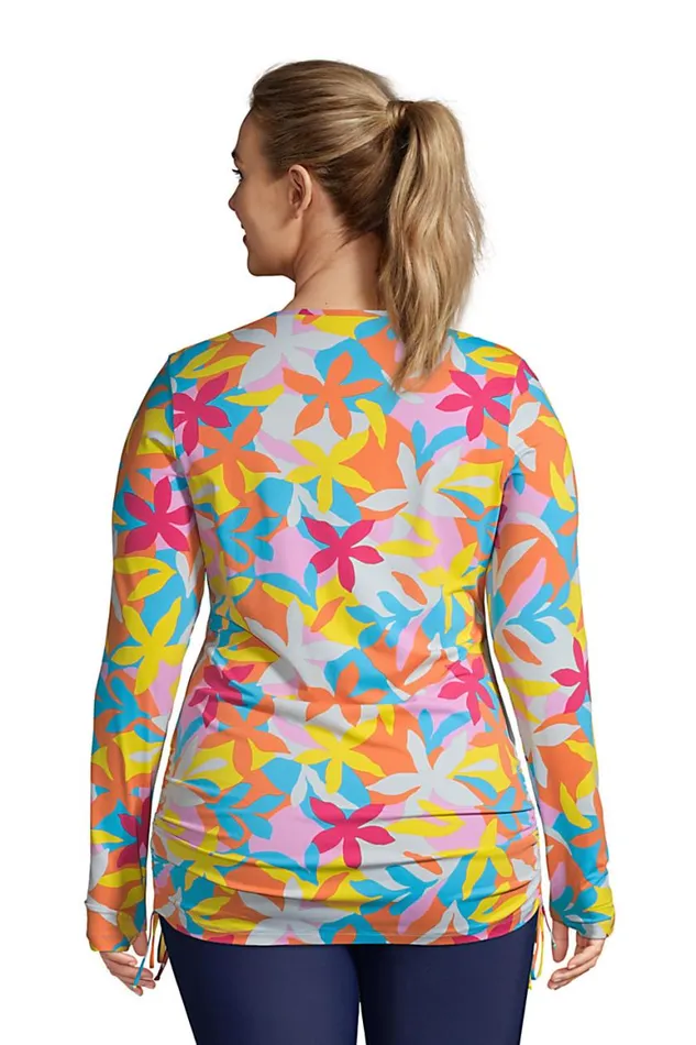 Lands039 End Swimsuits Women Plus Size Adjustable Long Sleeve Swim Tunic Rash Guard Upf 50 Sun Protection Modest Swim Tee Turquoise Multi Graphic Floral Lands039 End Swimsuits Women Plus Size Adjustable Long Sleeve Swim Tunic Rash Guard Upf 50 Sun Protection Modest Swim Tee Turquoise Multi Graphic Floral