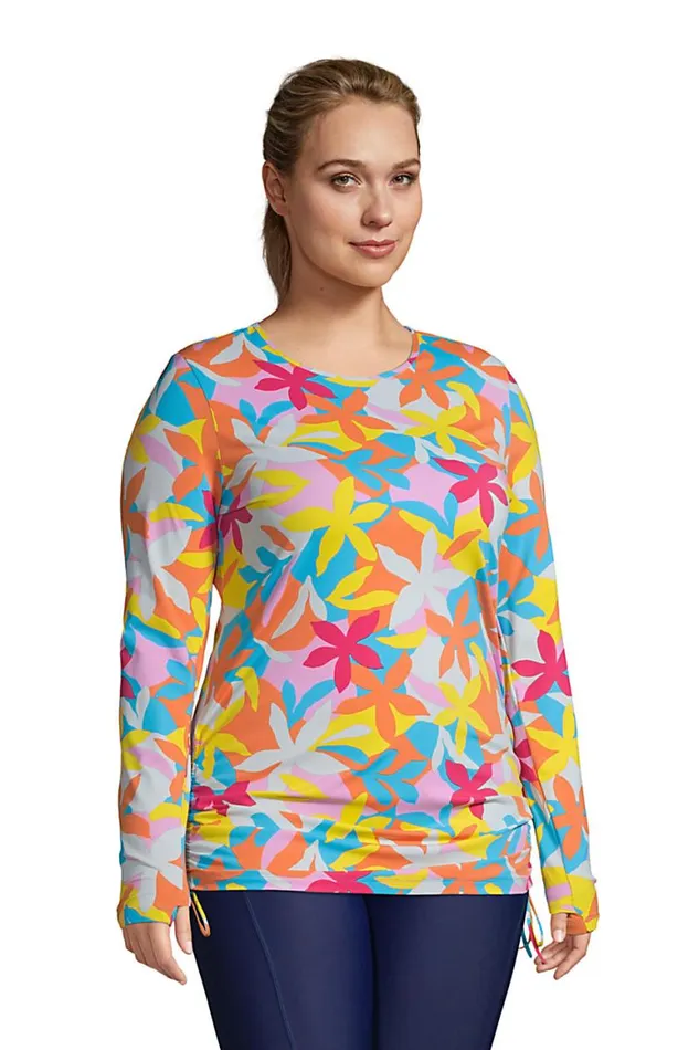 Lands039 End Swimsuits Women Plus Size Adjustable Long Sleeve Swim Tunic Rash Guard Upf 50 Sun Protection Modest Swim Tee Turquoise Multi Graphic Floral Lands039 End Swimsuits Women Plus Size Adjustable Long Sleeve Swim Tunic Rash Guard Upf 50 Sun Protection Modest Swim Tee Turquoise Multi Graphic Floral