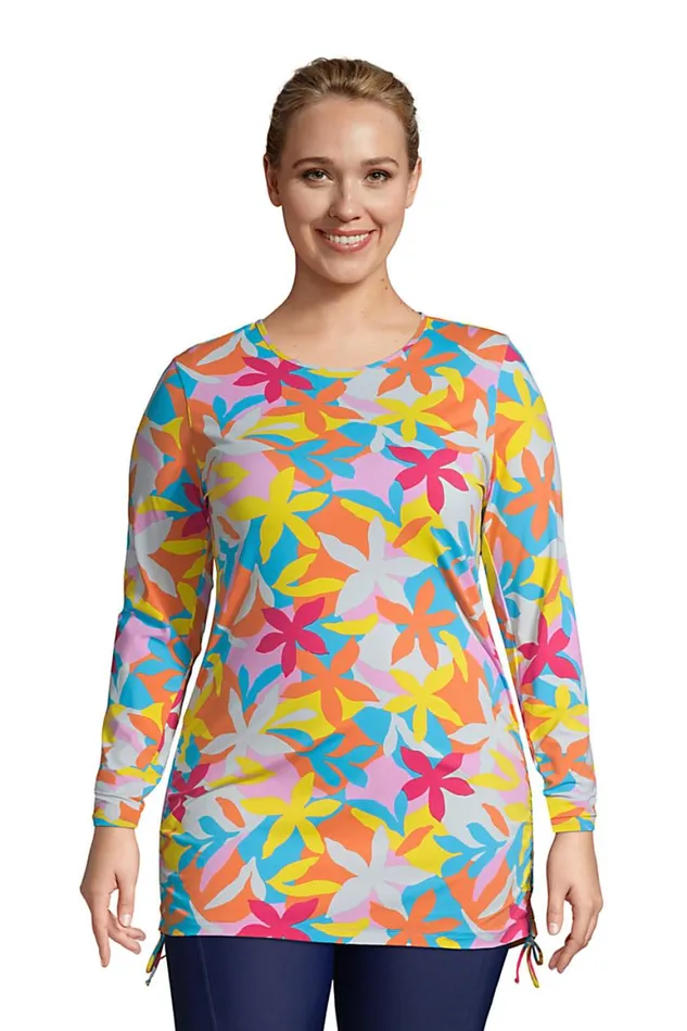 Lands039 End Swimsuits Women Plus Size Adjustable Long Sleeve Swim Tunic Rash Guard Upf 50 Sun Protection Modest Swim Tee Turquoise Multi Graphic Floral Lands039 End Swimsuits Women Plus Size Adjustable Long Sleeve Swim Tunic Rash Guard Upf 50 Sun Protection Modest Swim Tee Turquoise Multi Graphic Floral