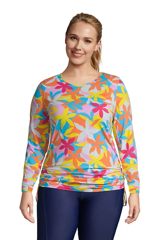 Lands039 End Swimsuits Women Plus Size Adjustable Long Sleeve Swim Tunic Rash Guard Upf 50 Sun Protection Modest Swim Tee Turquoise Multi Graphic Floral Lands039 End Swimsuits Women Plus Size Adjustable Long Sleeve Swim Tunic Rash Guard Upf 50 Sun Protection Modest Swim Tee Turquoise Multi Graphic Floral
