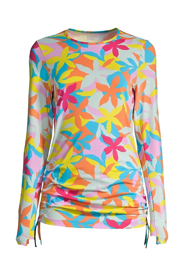 Lands039 End Swimsuits Women Plus Size Adjustable Long Sleeve Swim Tunic Rash Guard Upf 50 Sun Protection Modest Swim Tee Turquoise Multi Graphic Floral Lands039 End Swimsuits Women Plus Size Adjustable Long Sleeve Swim Tunic Rash Guard Upf 50 Sun Protection Modest Swim Tee Turquoise Multi Graphic Floral