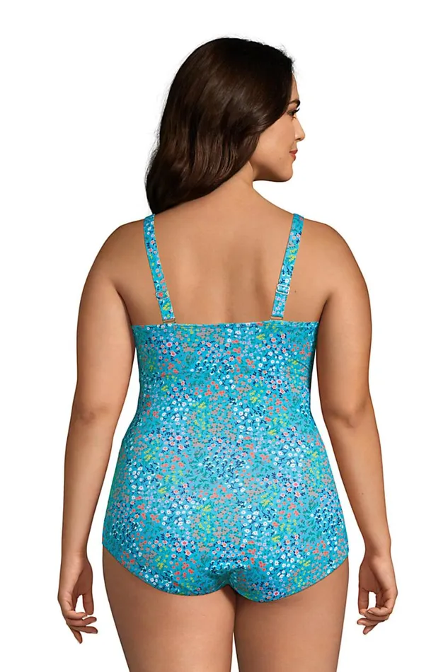 Lands039 End Swimsuits Women Plus Size Chlorine Resistant Adjustable Vneck One Piece Swimsuit Adjustable Straps Turquoise Mini Floral