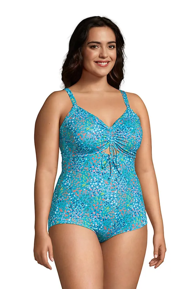 Lands039 End Swimsuits Women Plus Size Chlorine Resistant Adjustable Vneck One Piece Swimsuit Adjustable Straps Turquoise Mini Floral