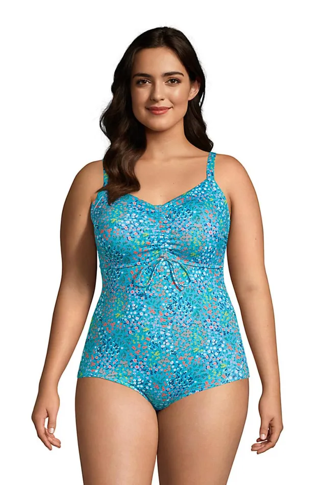 Lands039 End Swimsuits Women Plus Size Chlorine Resistant Adjustable Vneck One Piece Swimsuit Adjustable Straps Turquoise Mini Floral