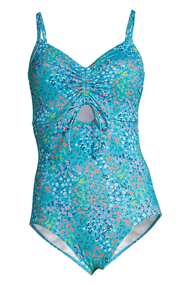 Lands039 End Swimsuits Women Plus Size Chlorine Resistant Adjustable Vneck One Piece Swimsuit Adjustable Straps Turquoise Mini Floral