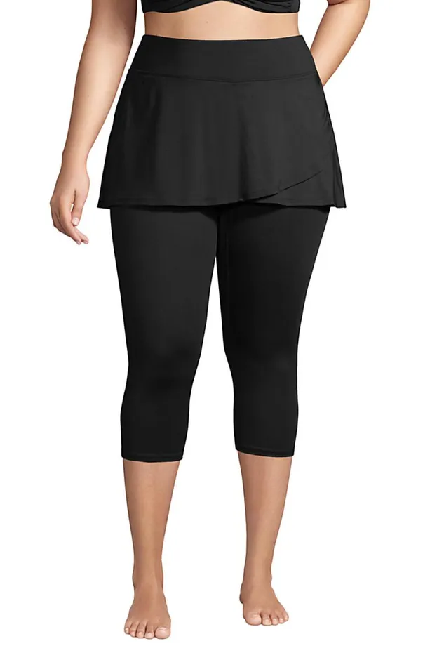Lands039 End Swimsuits Women Plus Size Chlorine Resistant High Waisted Modest Swim Leggings With Upf 50 Sun Protection Black