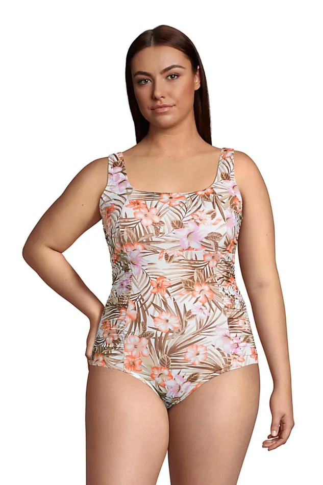 Lands039 End Swimsuits Women Plus Size Chlorine Resistant Square Neck Rouched One Piece Swimsuit White Tropic Palm Lands039 End Swimsuits Women Plus Size Chlorine Resistant Square Neck Rouched One Piece Swimsuit White Tropic Palm