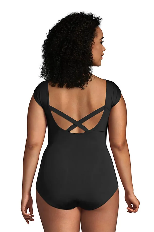 Lands039 End Swimsuits Women Plus Size Chlorine Resistant Tummy Control Cap Sleeve Xback One Piece Swimsuit Black Lands039 End Swimsuits Women Plus Size Chlorine Resistant Tummy Control Cap Sleeve Xback One Piece Swimsuit Black