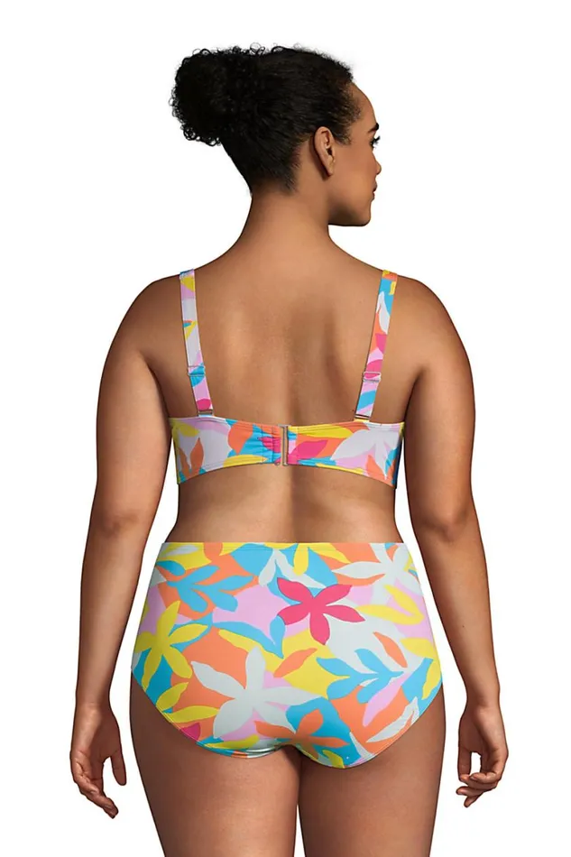 Lands039 End Swimsuits Women Plus Size Chlorine Resistant Twist Front Underwire Bikini Top Swimsuit Adjustable Straps Turquoise Multi Graphic Floral