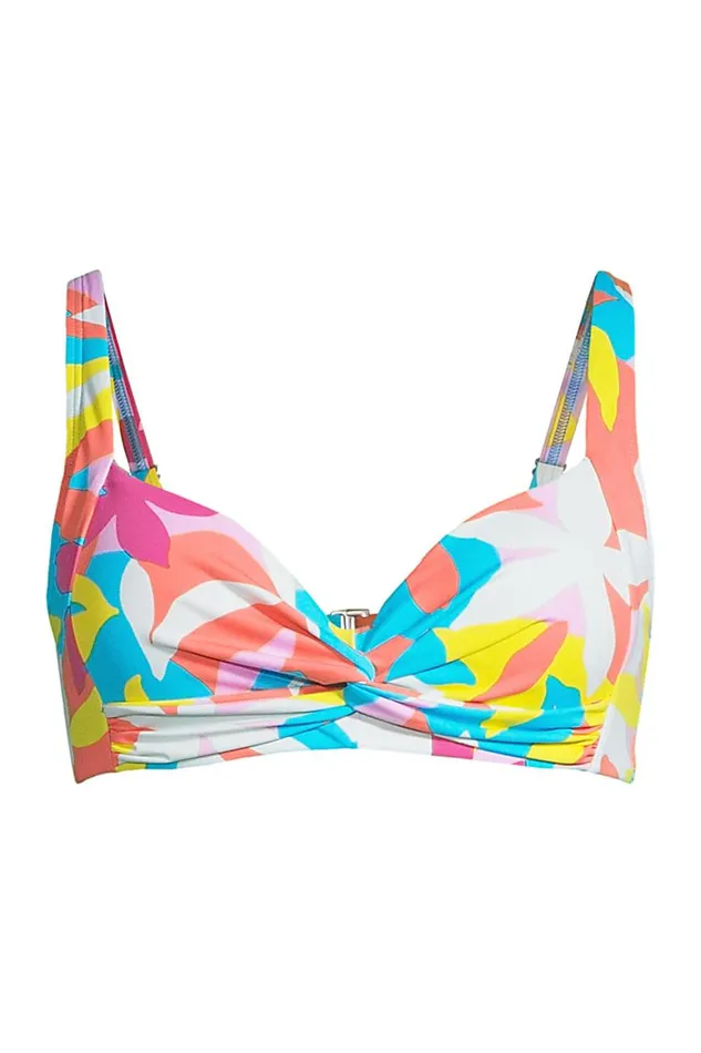 Lands039 End Swimsuits Women Plus Size Chlorine Resistant Twist Front Underwire Bikini Top Swimsuit Adjustable Straps Turquoise Multi Graphic Floral