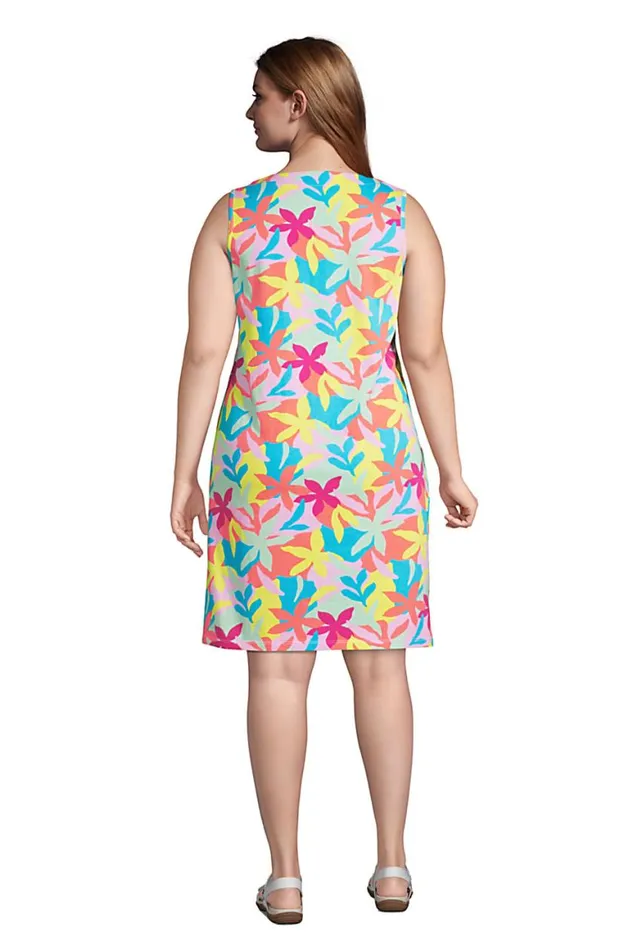 Lands039 End Swimsuits Women Plus Size Cotton Jersey Sleeveless Swim Coverup Dress Print Turquoise Multi Graphic Floral Lands039 End Swimsuits Women Plus Size Cotton Jersey Sleeveless Swim Coverup Dress Print Turquoise Multi Graphic Floral