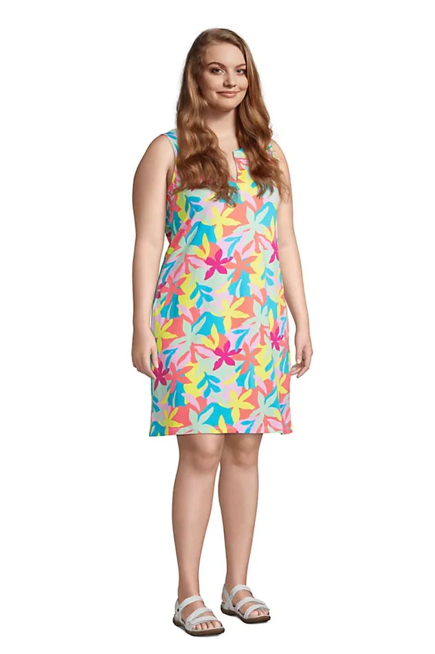 Lands039 End Swimsuits Women Plus Size Cotton Jersey Sleeveless Swim Coverup Dress Print Turquoise Multi Graphic Floral Lands039 End Swimsuits Women Plus Size Cotton Jersey Sleeveless Swim Coverup Dress Print Turquoise Multi Graphic Floral