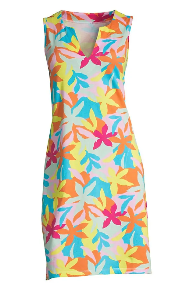 Lands039 End Swimsuits Women Plus Size Cotton Jersey Sleeveless Swim Coverup Dress Print Turquoise Multi Graphic Floral Lands039 End Swimsuits Women Plus Size Cotton Jersey Sleeveless Swim Coverup Dress Print Turquoise Multi Graphic Floral