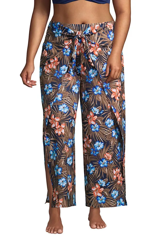 Lands039 End Swimsuits Women Plus Size Upf 50 Sun Protection Pareo Swim Coverup Pants Deep Sea Navy Tropic Palm