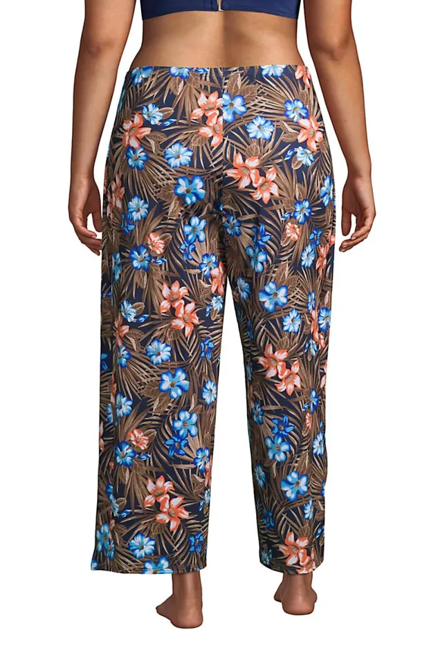 Lands039 End Swimsuits Women Plus Size Upf 50 Sun Protection Pareo Swim Coverup Pants Deep Sea Navy Tropic Palm