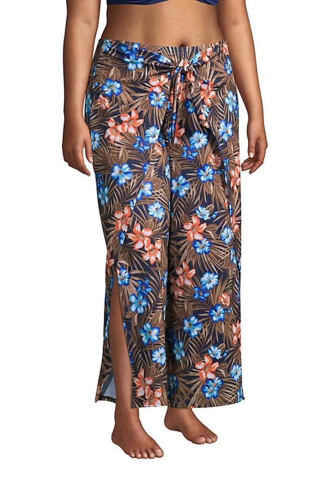 Lands039 End Swimsuits Women Plus Size Upf 50 Sun Protection Pareo Swim Coverup Pants Deep Sea Navy Tropic Palm