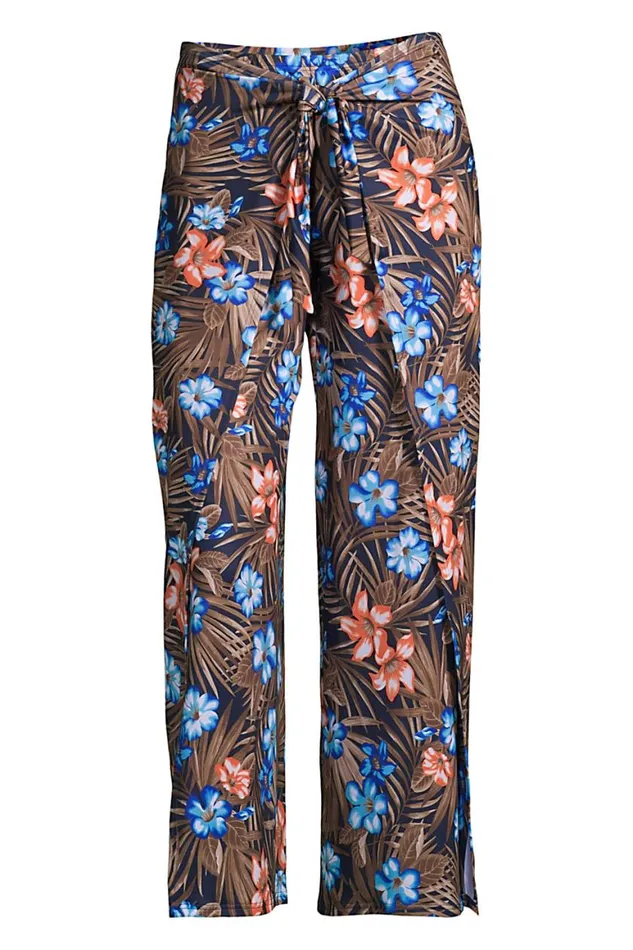 Lands039 End Swimsuits Women Plus Size Upf 50 Sun Protection Pareo Swim Coverup Pants Deep Sea Navy Tropic Palm