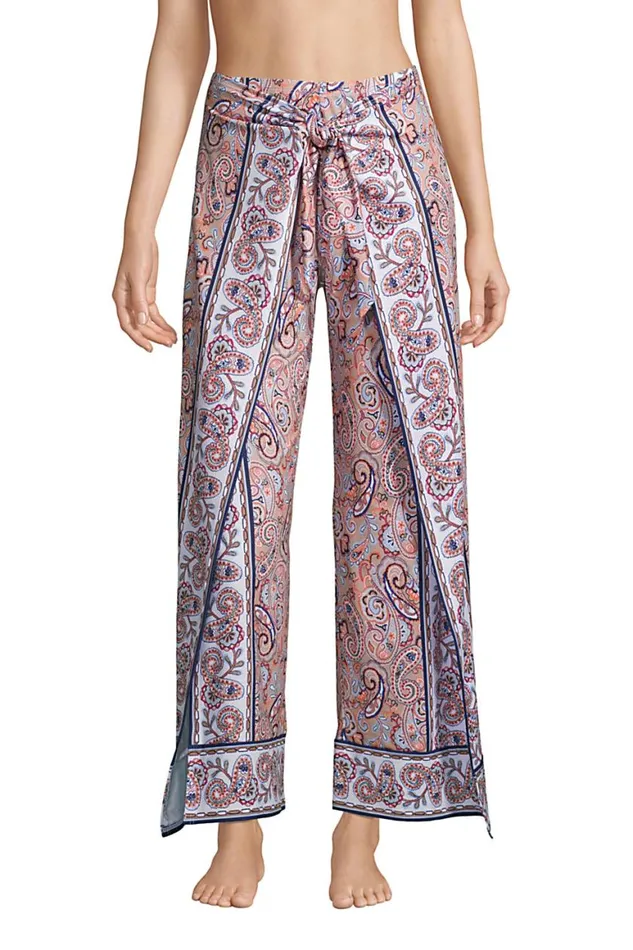 Lands039 End Swimsuits Women Upf 50 Sun Protection Pareo Swim Coverup Pants Clay Bisque Retro Paisley