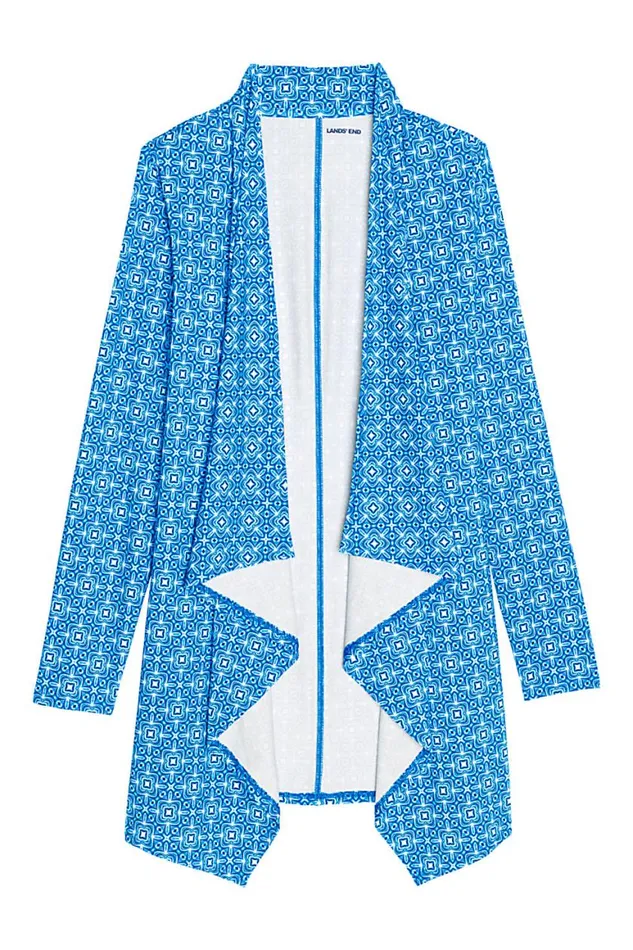 Lands039 End Swimsuits Women Upf 50 Sun Protection Waterfall Cardigan Swim Coverup Print Fresh Boreal Blue Tile Lands039 End Swimsuits Women Upf 50 Sun Protection Waterfall Cardigan Swim Coverup Print Fresh Boreal Blue Tile