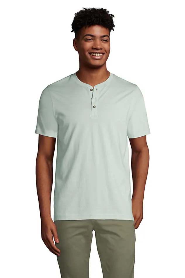 Lands039 End TShirts Men Short Sleeve Supima Jersey Henley Soft Sea Green