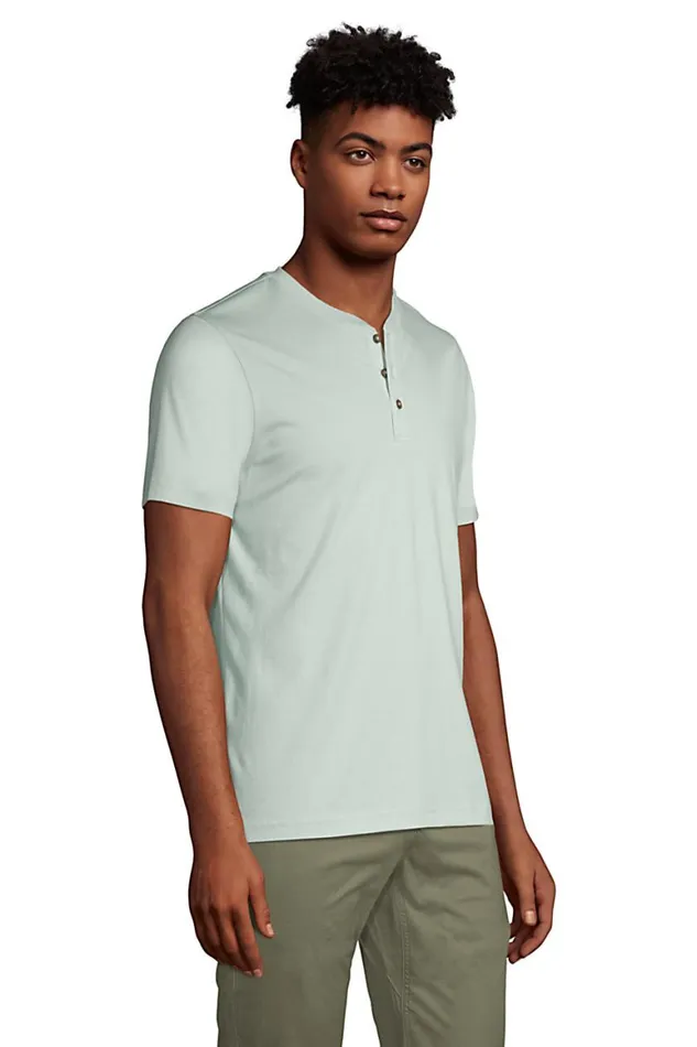 Lands039 End TShirts Men Short Sleeve Supima Jersey Henley Soft Sea Green