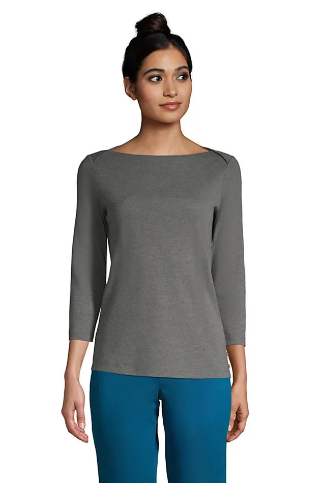 Lands039 End Tops and Tees Women Cotton Polyester Three Quarter Sleeve Button Hem Top Charcoal Heather Lands039 End Tops and Tees Women Cotton Polyester Three Quarter Sleeve Button Hem Top Charcoal Heather